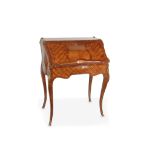 A FIRST HALF 20TH CENTURY LOUIS XV STYLE SATINWOOD AND KINGWOOD PARQUETRY INLAID AND GILT BRONZE