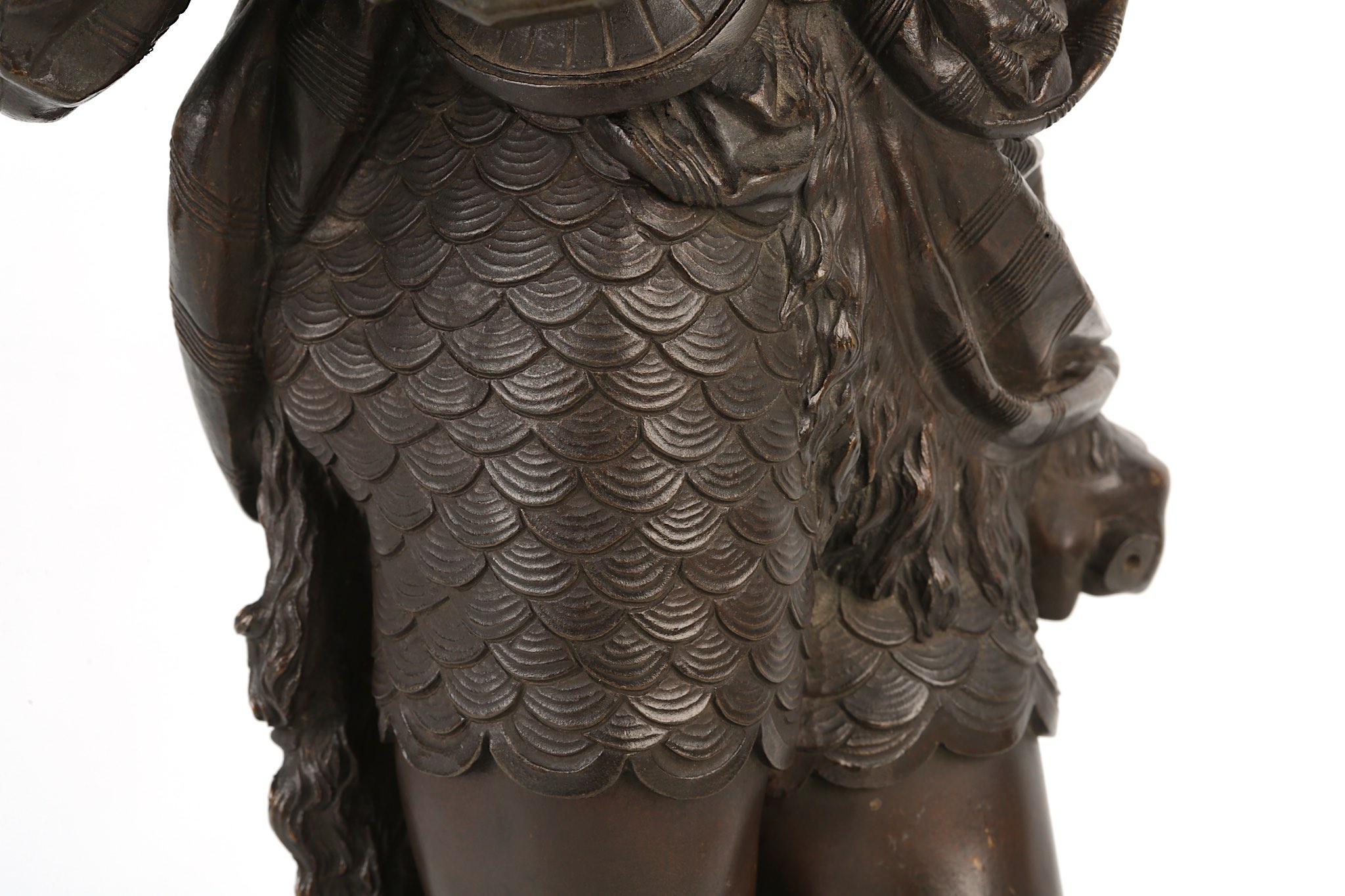 A LATE 19TH CENTURY FRENCH BRONZE FIGURE OF A MEDIEVAL WARRIOR Standing a contra-posto and holding - Image 9 of 13