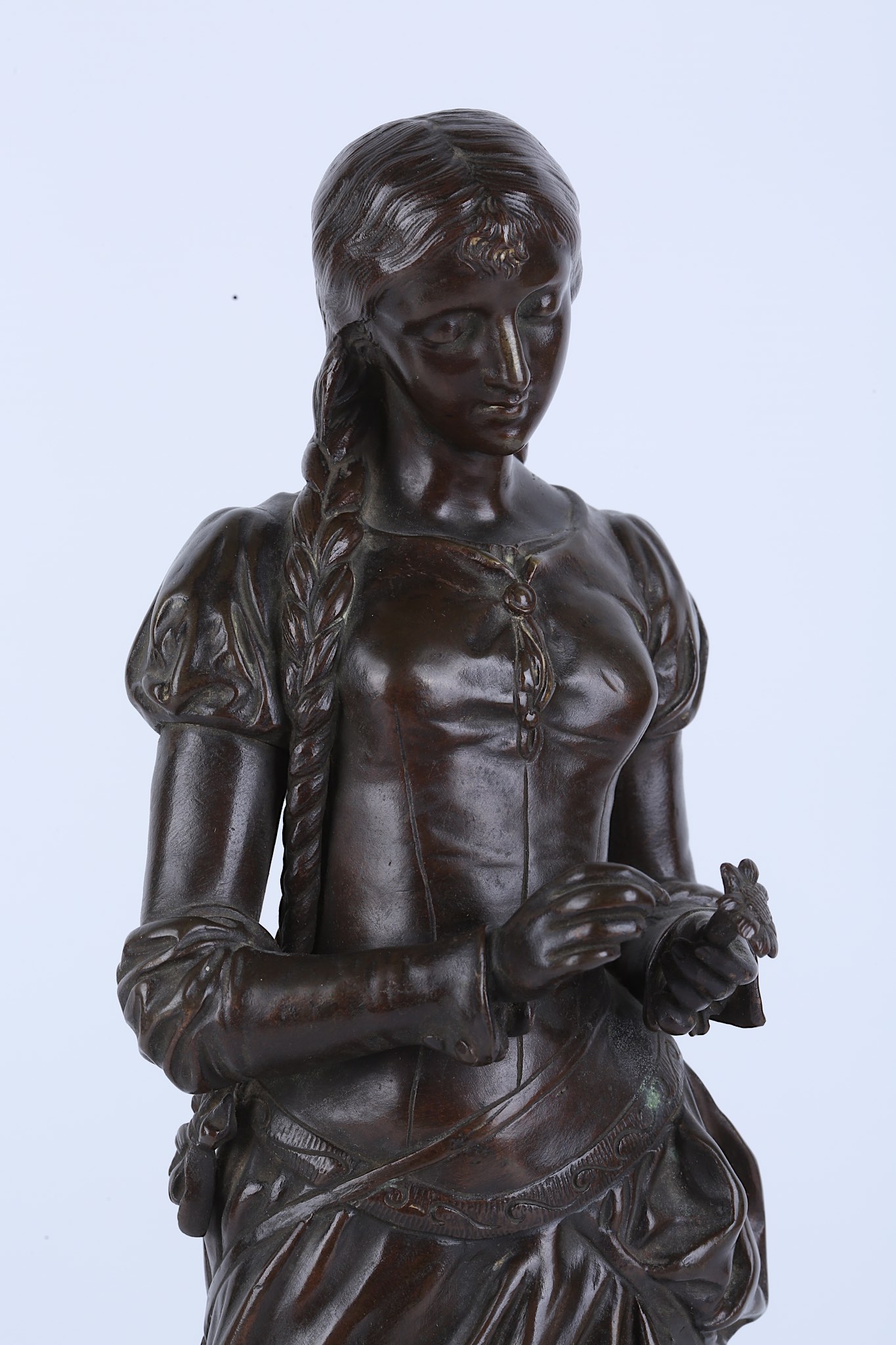 ADRIEN-ETIENNE GAUDEZ (FRENCH, 1845-1902): A BRONZE FIGURE OF A MAIDEN 'MARGUERITE' the standing - Image 6 of 8