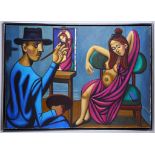 Ernst (Late 20th Century). 'The Artist and His Model'. Acrylic on canvas. Signed lower right. 90 x
