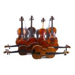 A selection of 8 Violins, of various size, age and