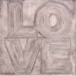 BEN EINE (BRITISH b.1970), 'LOVE', 2009, woodblock carving, signed and dated in pen, (39.5 x 39.5cm)