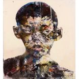 MATT SMALL (BRITISH b.1975), 'CONNOR',  mixed media on found metal, (71.5 x 65cm inc frame) ARR