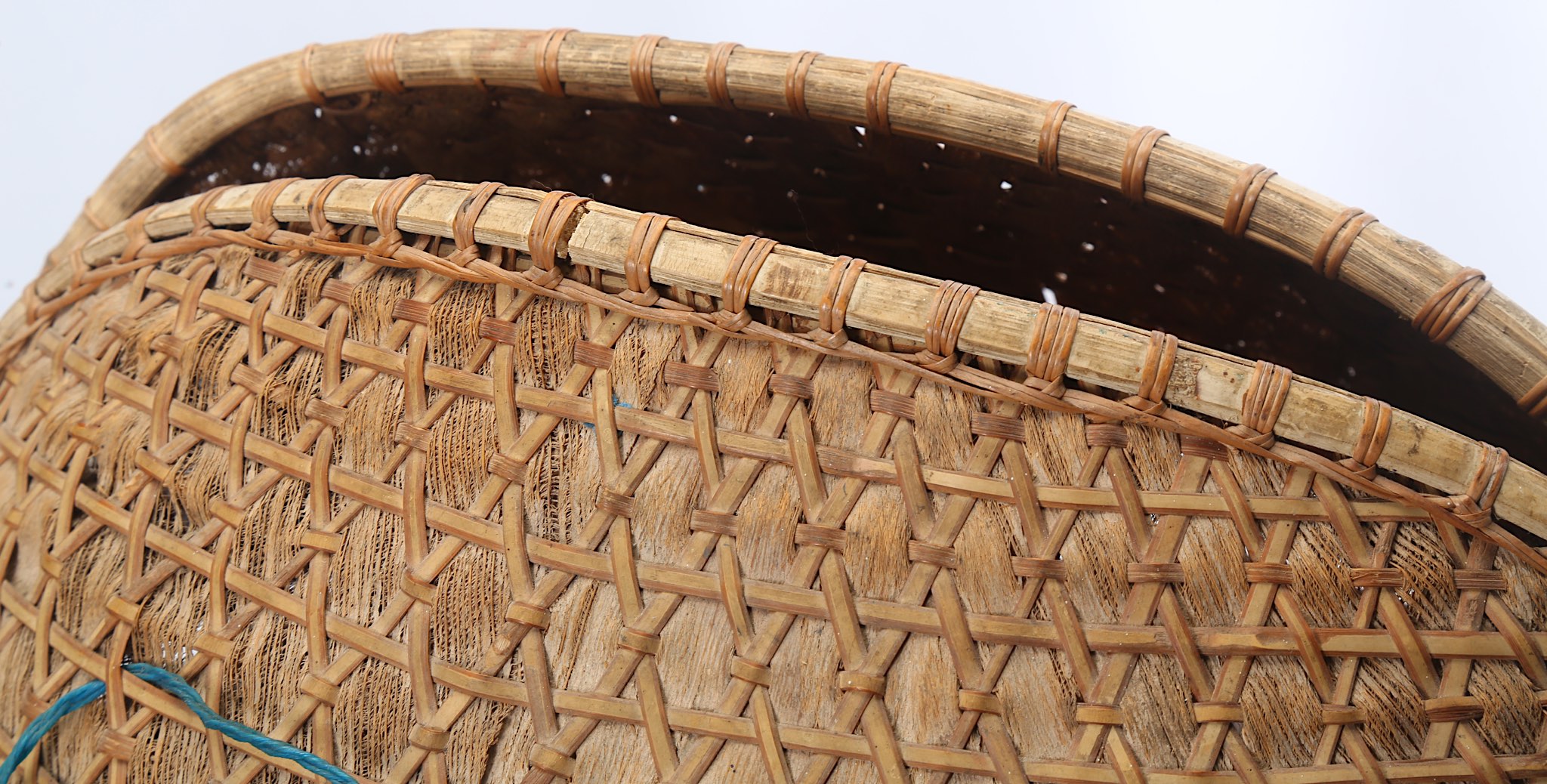 TWO BAMBOO AND RAFFIA LOBSTER BASKETS  Probably from Indonesia, with a flat base the body of the - Image 2 of 3
