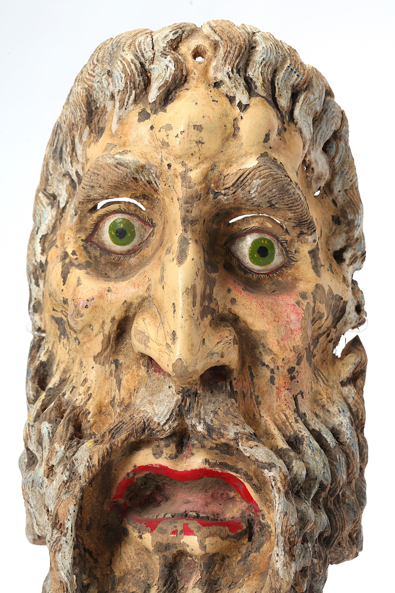A MEXICAN PAINTED WOOD MASK  Carved in light wood, this mask has a highly expressive face with a - Image 2 of 4