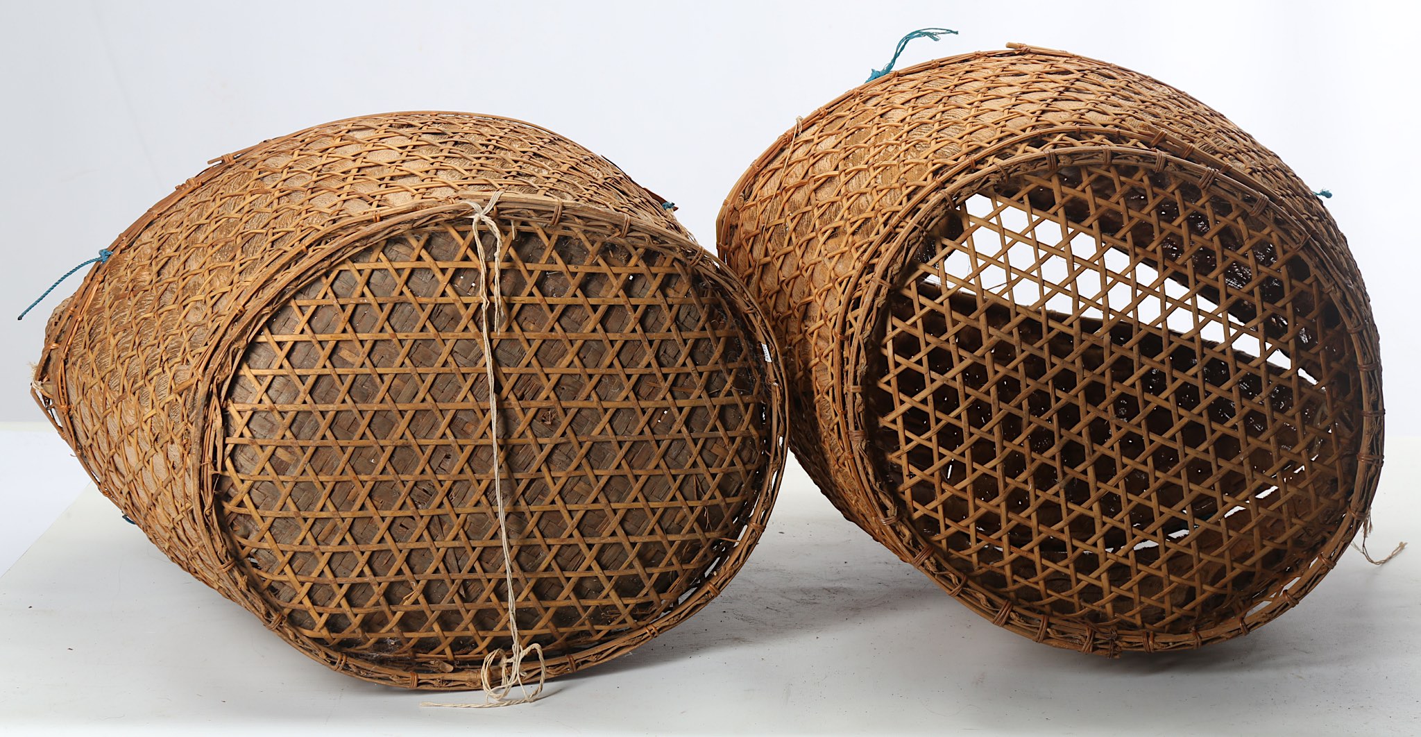 TWO BAMBOO AND RAFFIA LOBSTER BASKETS  Probably from Indonesia, with a flat base the body of the - Image 3 of 3