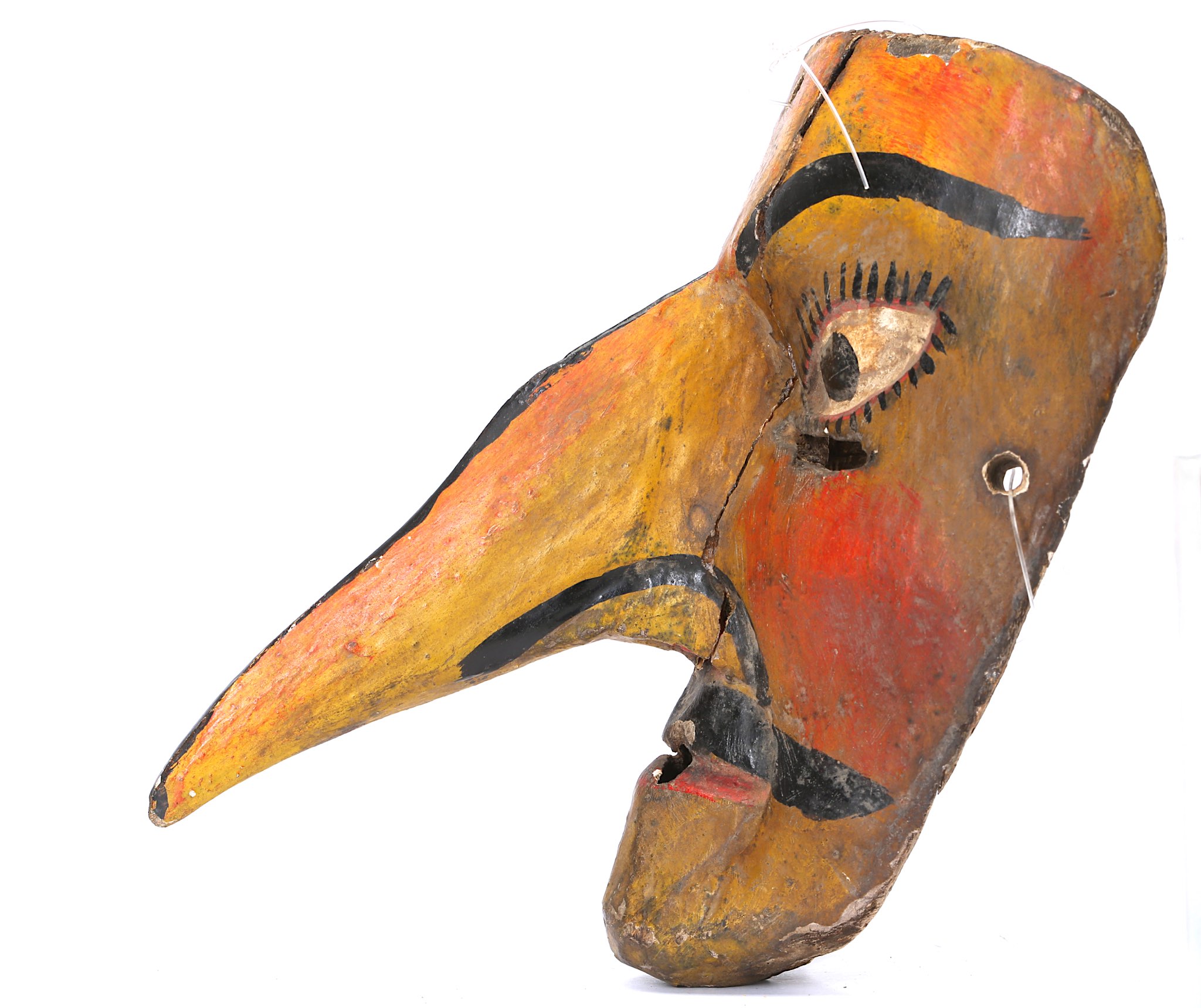 A MEXICAN WOOD MASK  A male caricature with comically enlarged pointed nose that protrudes from - Image 3 of 3