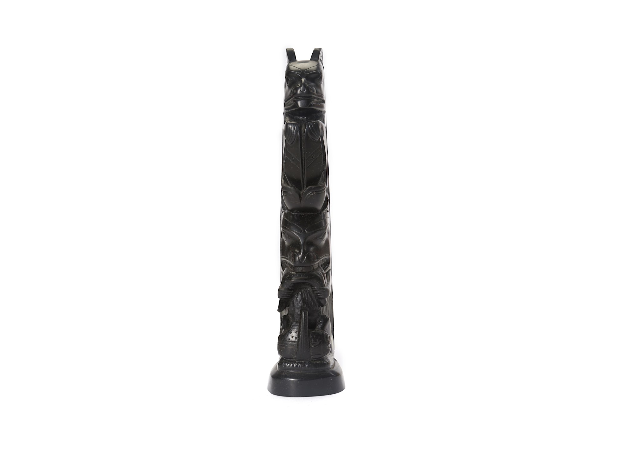 AN ARGILLITE TOTEM, HAIDA TRIBE In the form of two seated bears atop one another, 19.7cm high, - Image 2 of 5