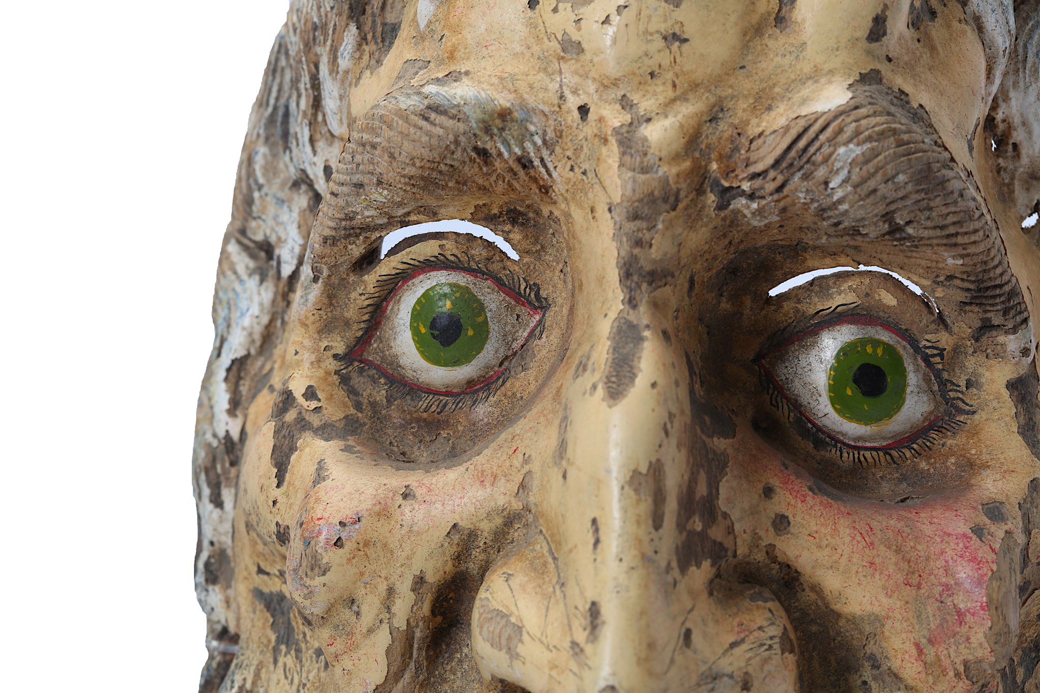 A MEXICAN PAINTED WOOD MASK  Carved in light wood, this mask has a highly expressive face with a - Image 3 of 4