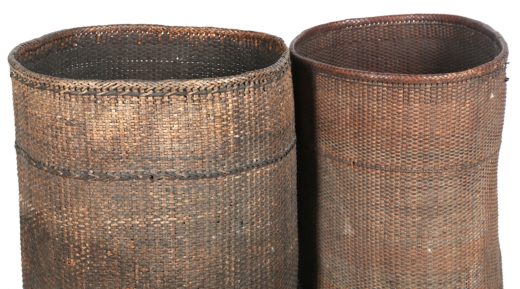 THREE BASKETS AND A WOVEN MAT, BORNEO Probably from the Dayak tribe, one basket of bamboo strands - Image 3 of 4