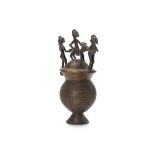 AN AFRICAN BRONZE LIDDED VESSEL Possibly a container for incense, the vessel has a globular body