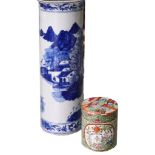 A Chinese blue and white sleeve vase and a pot