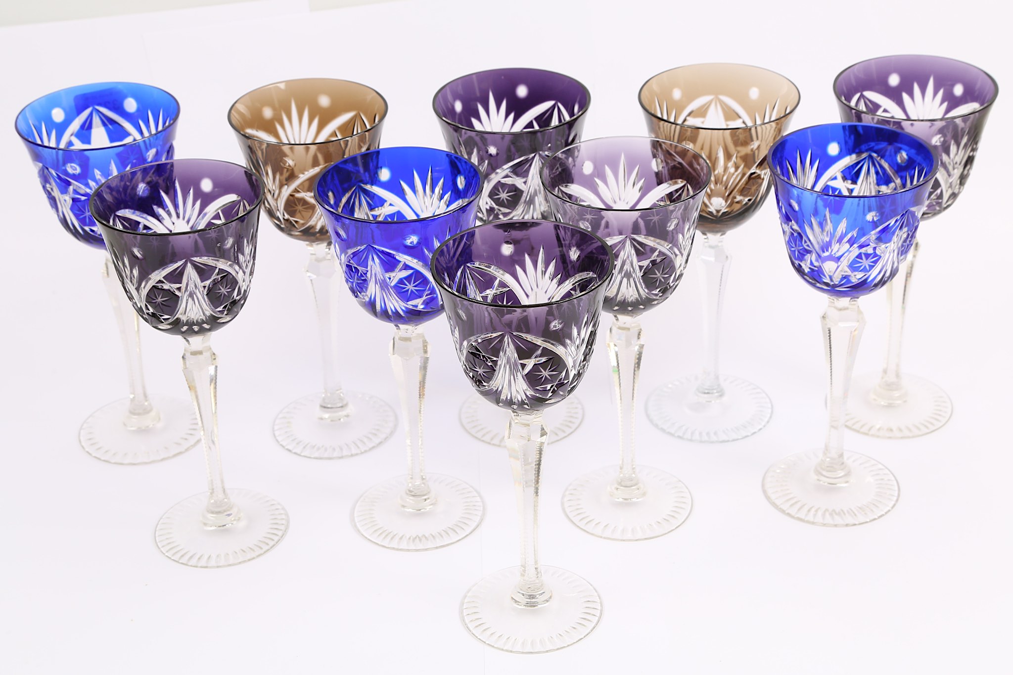 A set of ten Bohemian cut crystal wine goblets