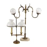 Two brass table twin-branch lamps