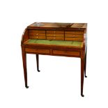 A George III Sheraton design rosewood banded satinwood cylinder bureau