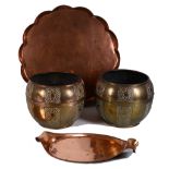 A large copper scalloped edge tray and others