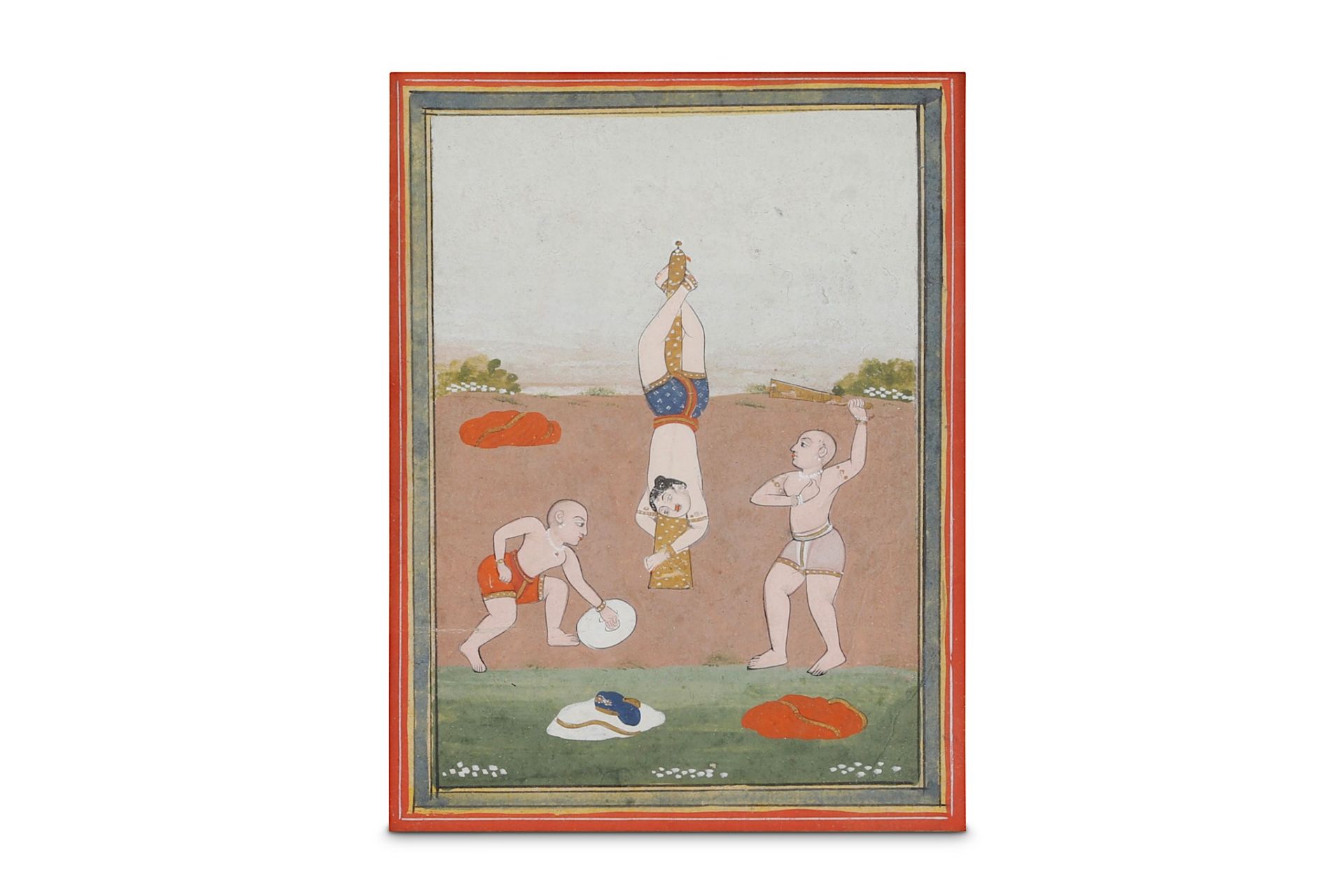 ATHLETES EXERCISING Possibly Mewar, Northern India, late 18th century  Opaque pigments on paper with