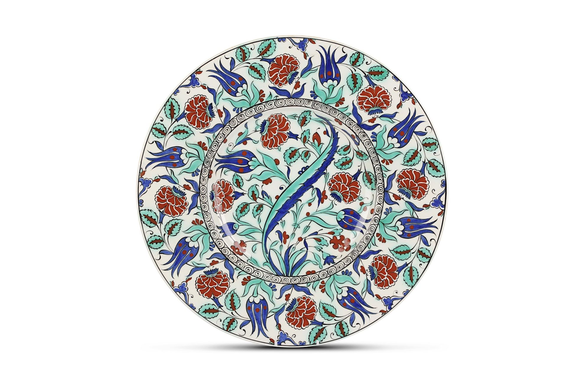 A LARGE IZNIK-STYLE POTTERY DISH Marked 'BFK', Bel