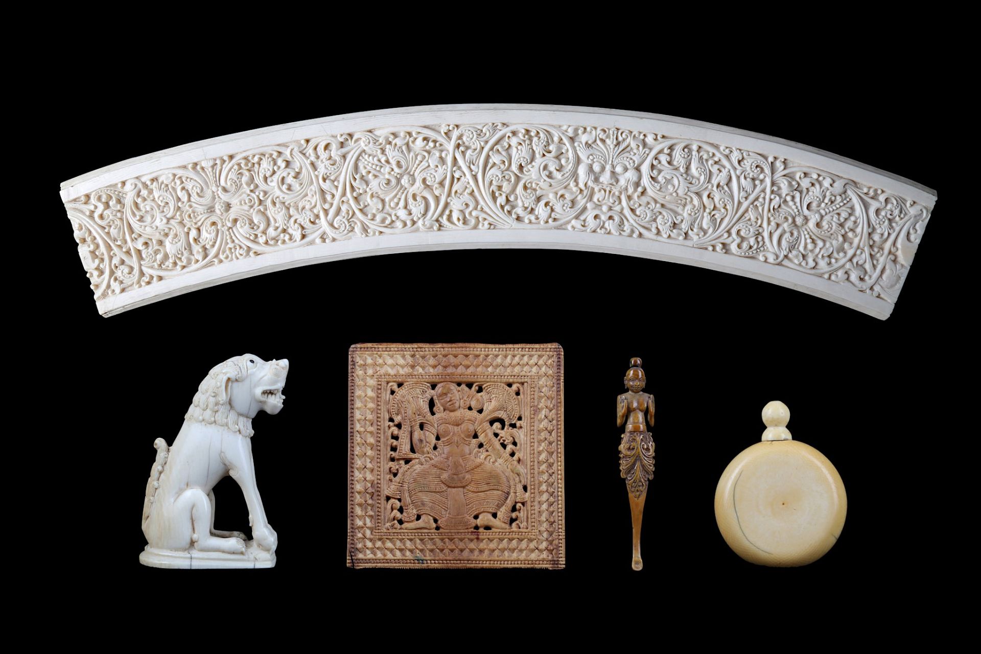 A MISCELLANEOUS GROUP OF SINHALESE IVORY CARVINGS