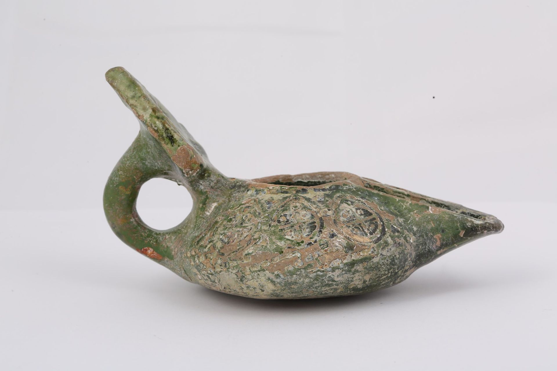 AN EARLY GREEN-GLAZED POTTERY OIL LAMP Possibly Sy - Bild 3 aus 4
