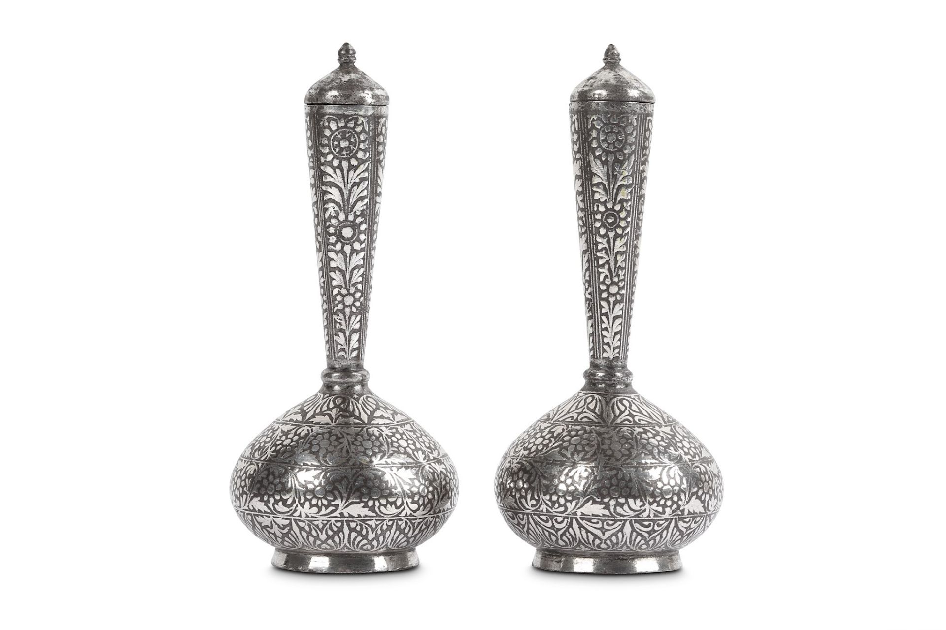 A PAIR OF INDIAN SILVER PERFUME BOTTLES Gujarat, I