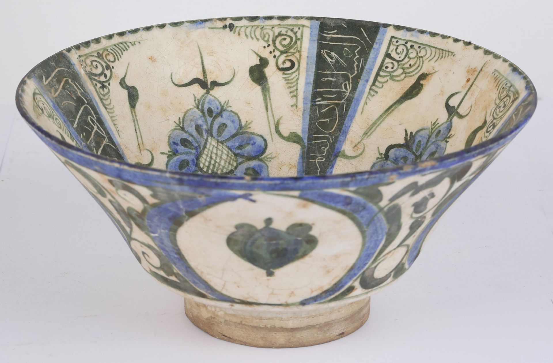 A POTTERY BOWL WITH COBALT BLUE STRIPES AND CALLIGRAPHIC BANDS Kashan, Iran, 13th century  Of - Image 3 of 4