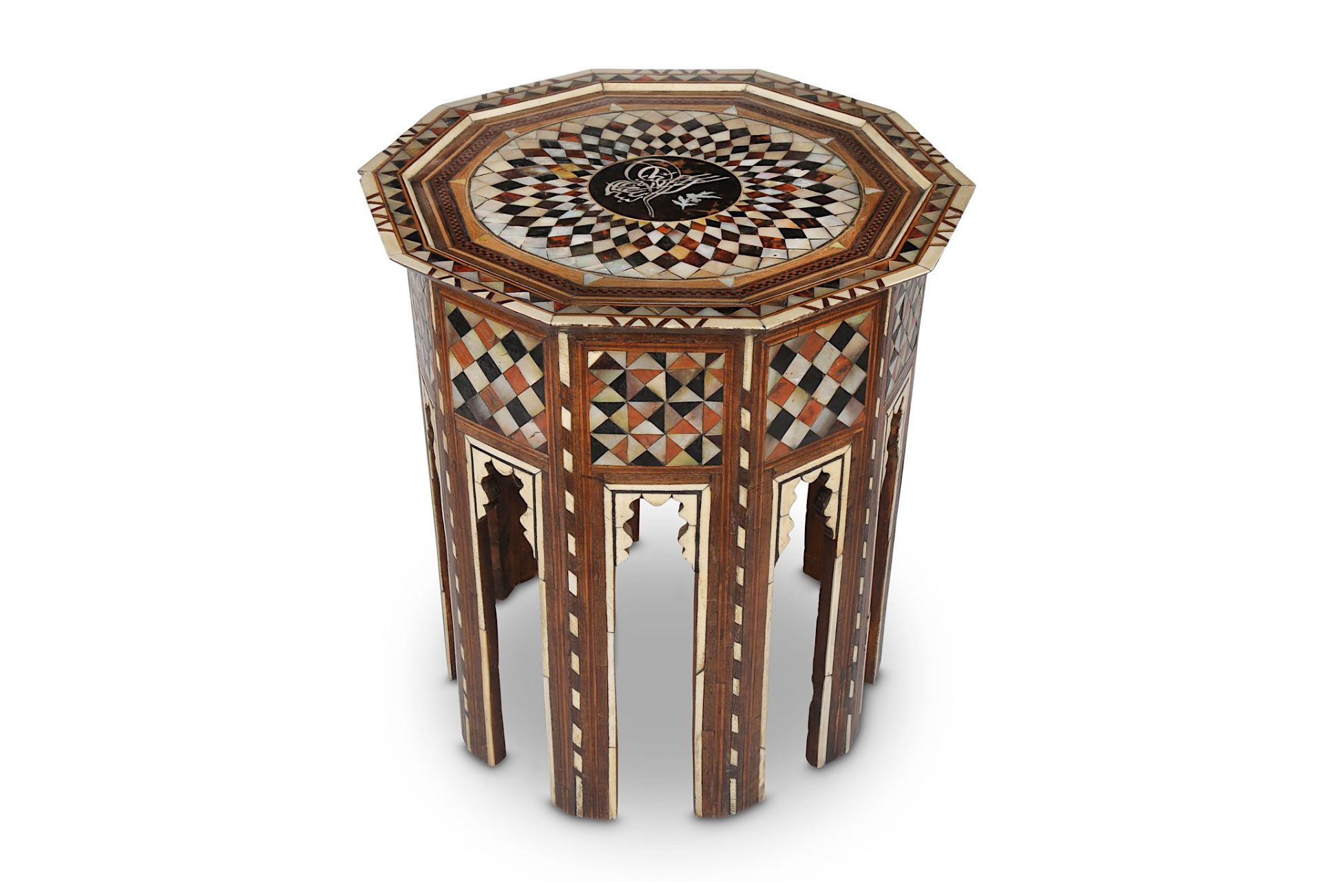 AN OTTOMAN HARDWOOD AND MOTHER-OF-PEARL-INLAID OCC