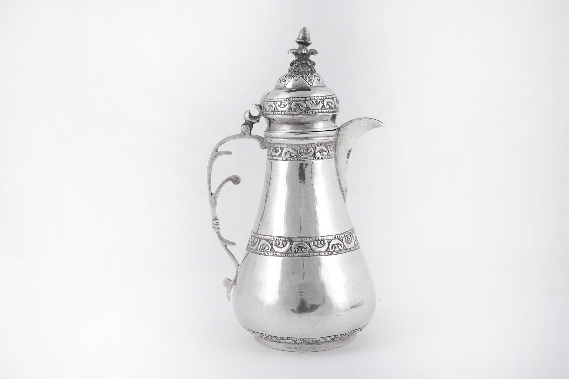 A SILVER COFFEE POT Ottoman Turkey, 19th - 20th century  Of pyriform shape, on short straight - Image 3 of 4