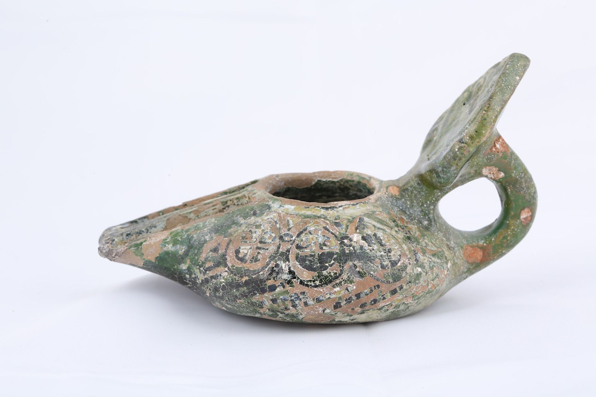AN EARLY GREEN-GLAZED POTTERY OIL LAMP Possibly Sy - Bild 4 aus 4