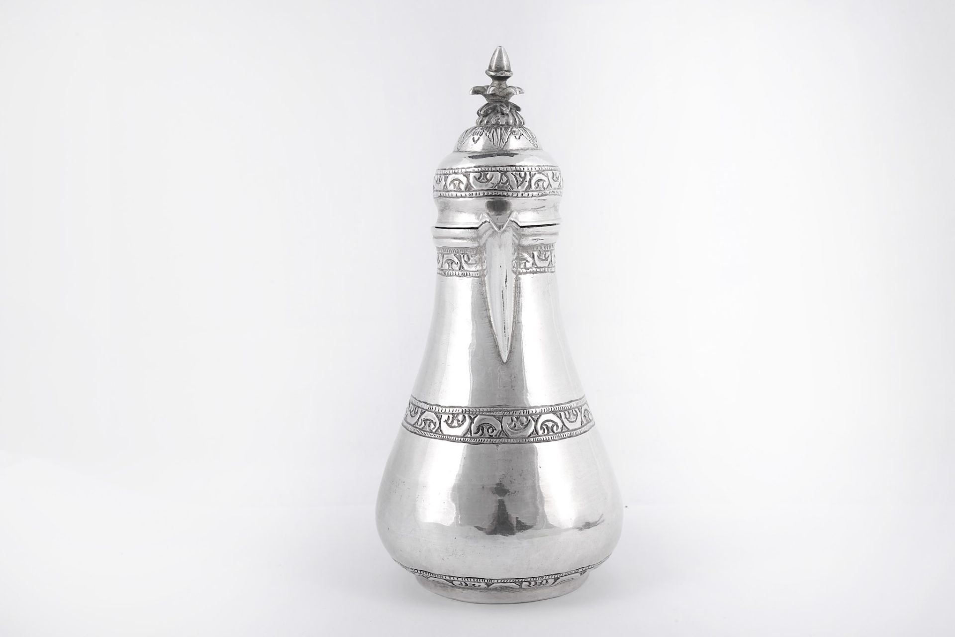 A SILVER COFFEE POT Ottoman Turkey, 19th - 20th century  Of pyriform shape, on short straight - Image 2 of 4
