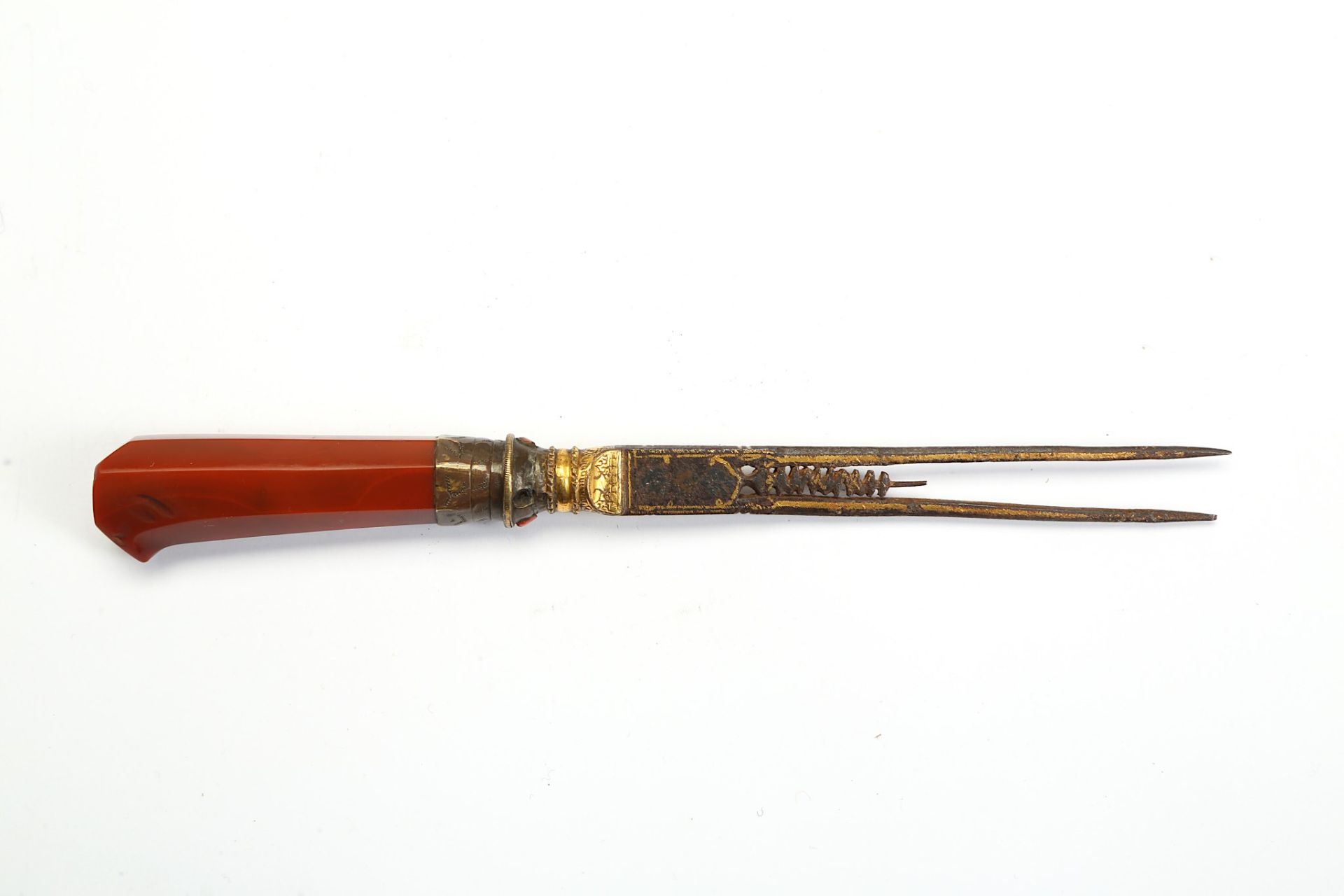 A FORK WITH CARNELIAN HANDLE  Ottoman Turkey, 19th century Of typical shape, with two lateral - Image 2 of 2