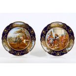 A PAIR OF SEVRES-STYLE PORCELAIN CABINET PLATES, 19th Century, depicting the military campaigns of