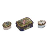 THREE SOUTH STAFFORDSHIRE ENAMEL PATCH BOXES, late 18th century and later, the larger of rectangular