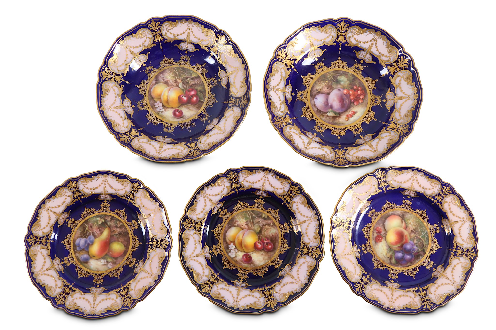 A ROYAL WORCESTER PART-DESSERT SERVICE BY RICHARD SEBRIGHT, dated 1912 and 1914, finely painted to