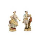 A PAIR OF MEISSEN PORCELAIN FIGURES OF GARDENERS, late 19th Century, both modelled standing in