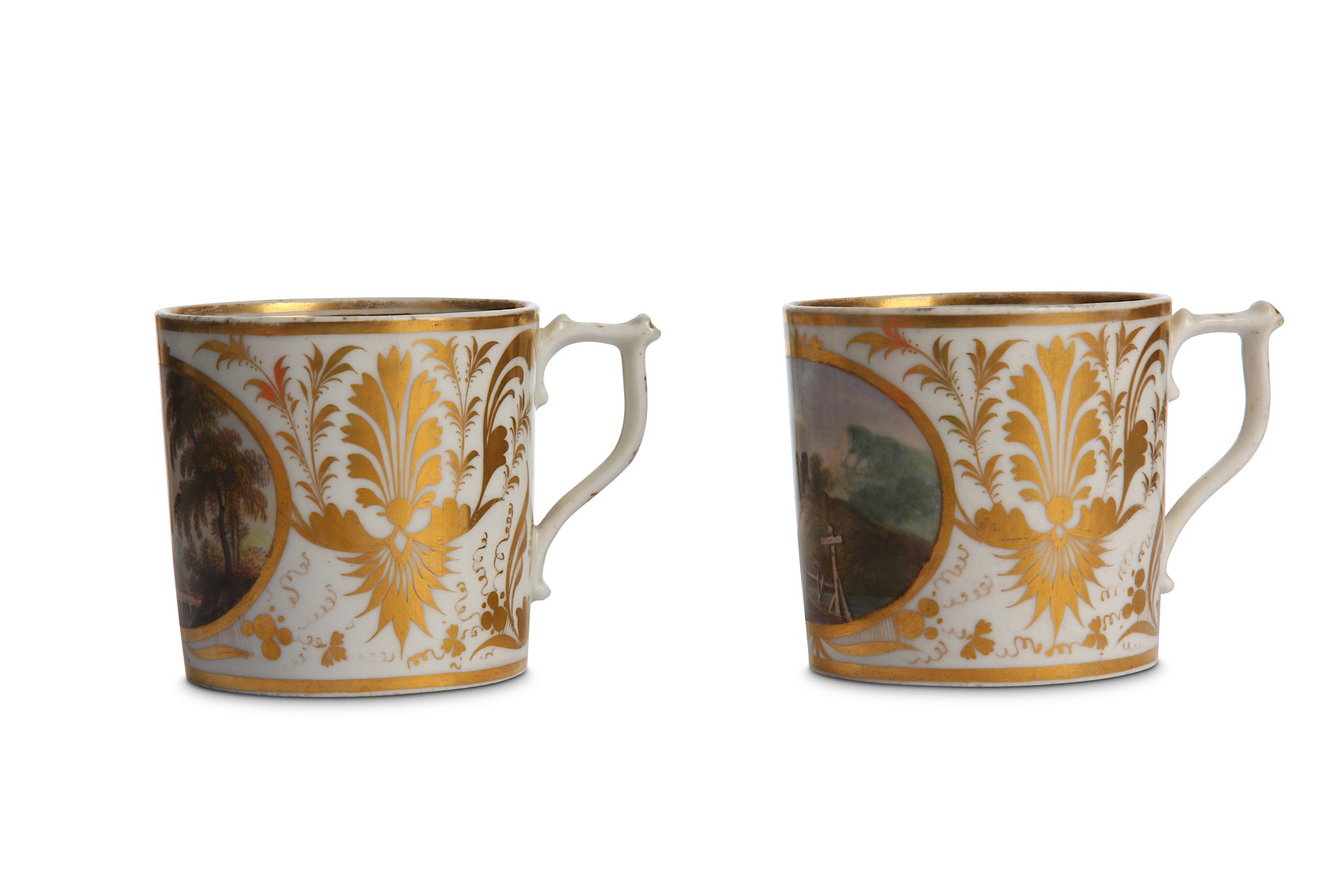 A FINE PAIR OF DERBY PORCELAIN 'NAMED VIEW' COFFEE CANS, circa 1810, both finely painted with - Image 2 of 5