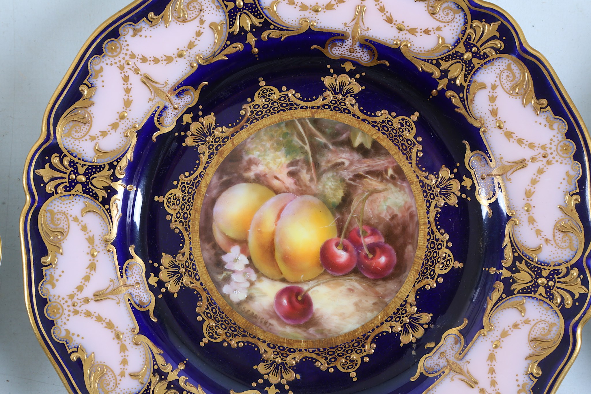 A ROYAL WORCESTER PART-DESSERT SERVICE BY RICHARD SEBRIGHT, dated 1912 and 1914, finely painted to - Image 5 of 7