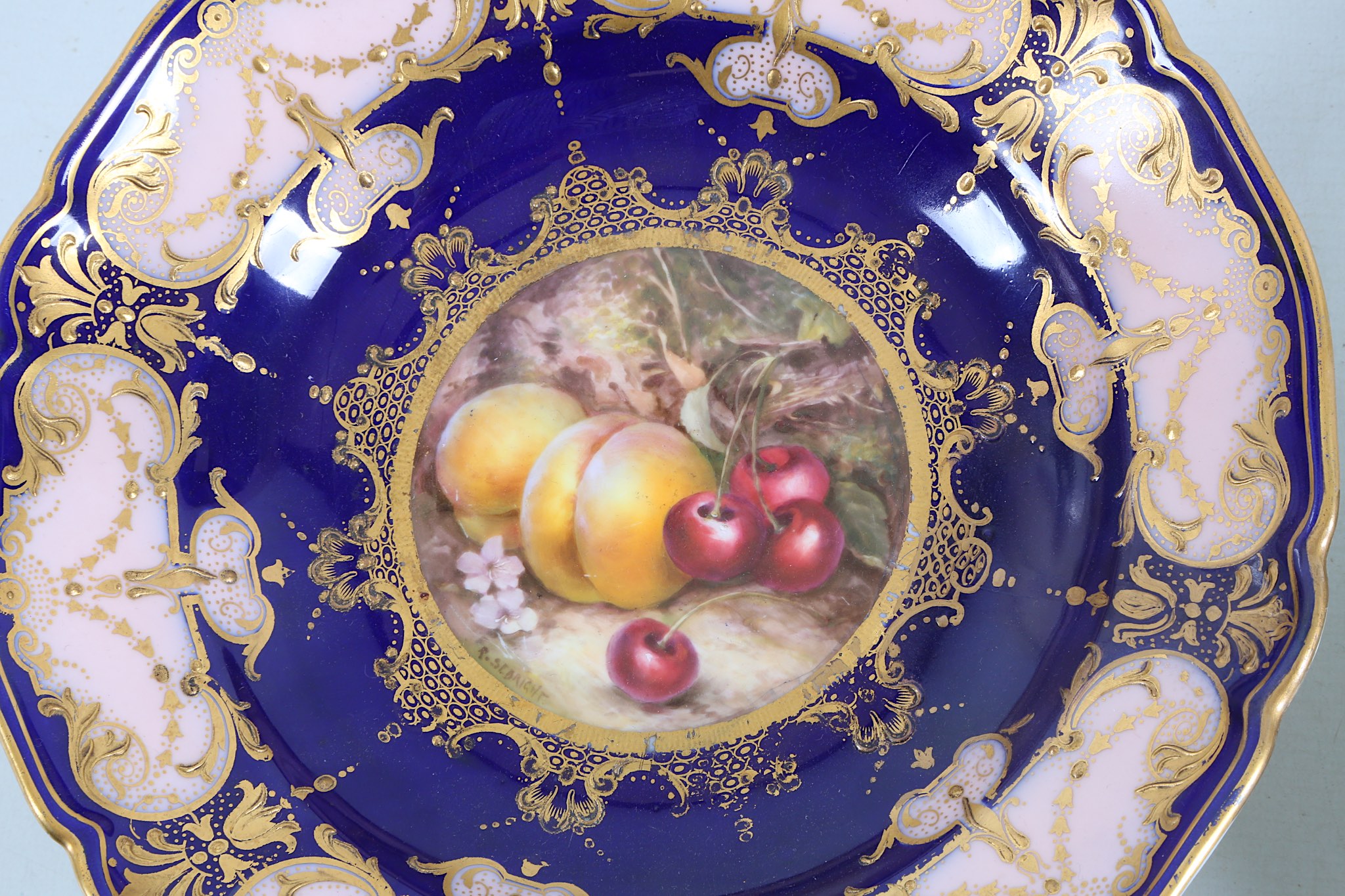 A ROYAL WORCESTER PART-DESSERT SERVICE BY RICHARD SEBRIGHT, dated 1912 and 1914, finely painted to - Image 4 of 7