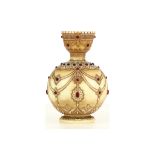 AN UNUSUAL THOMAS WEBB & SONS JEWELLED 'IVORY CAMEO' GLASS VASE, circa 1890, decorated in Persian