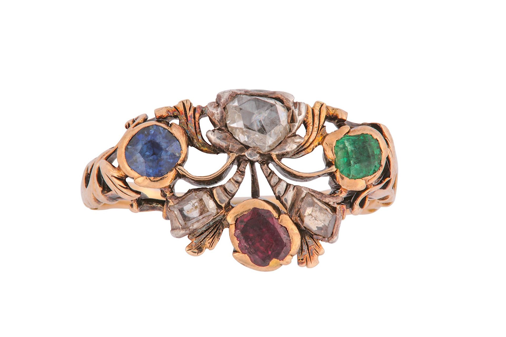 A gem-set giardinetto ring