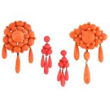 A pair of coral pendent earrings and two brooches, circa 1860-80