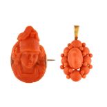 A 19th century coral brooch and pendant