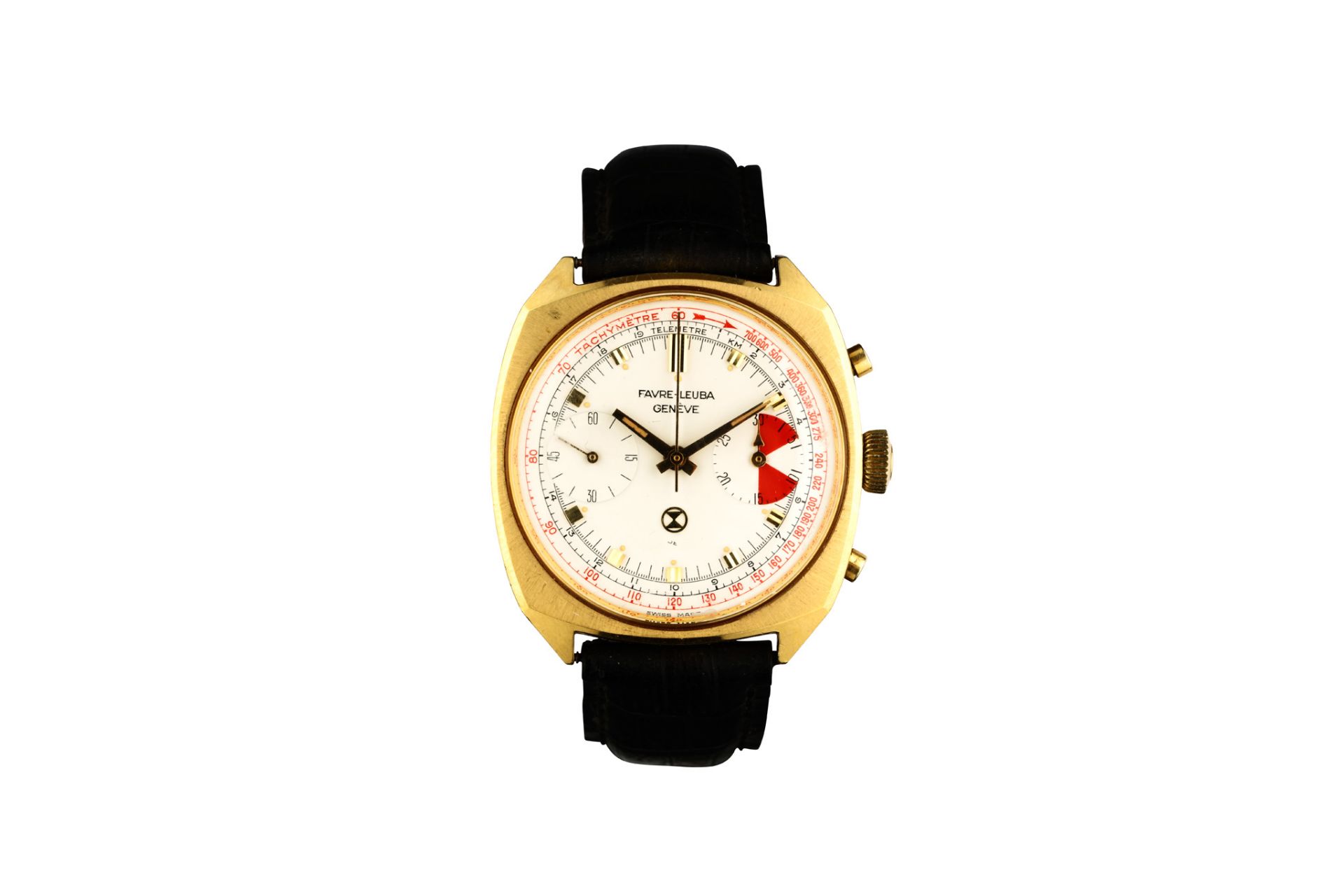 Favre-Leube. A gold plated manual wind chronograph wristwatch. Date: 1970's. Case reference: