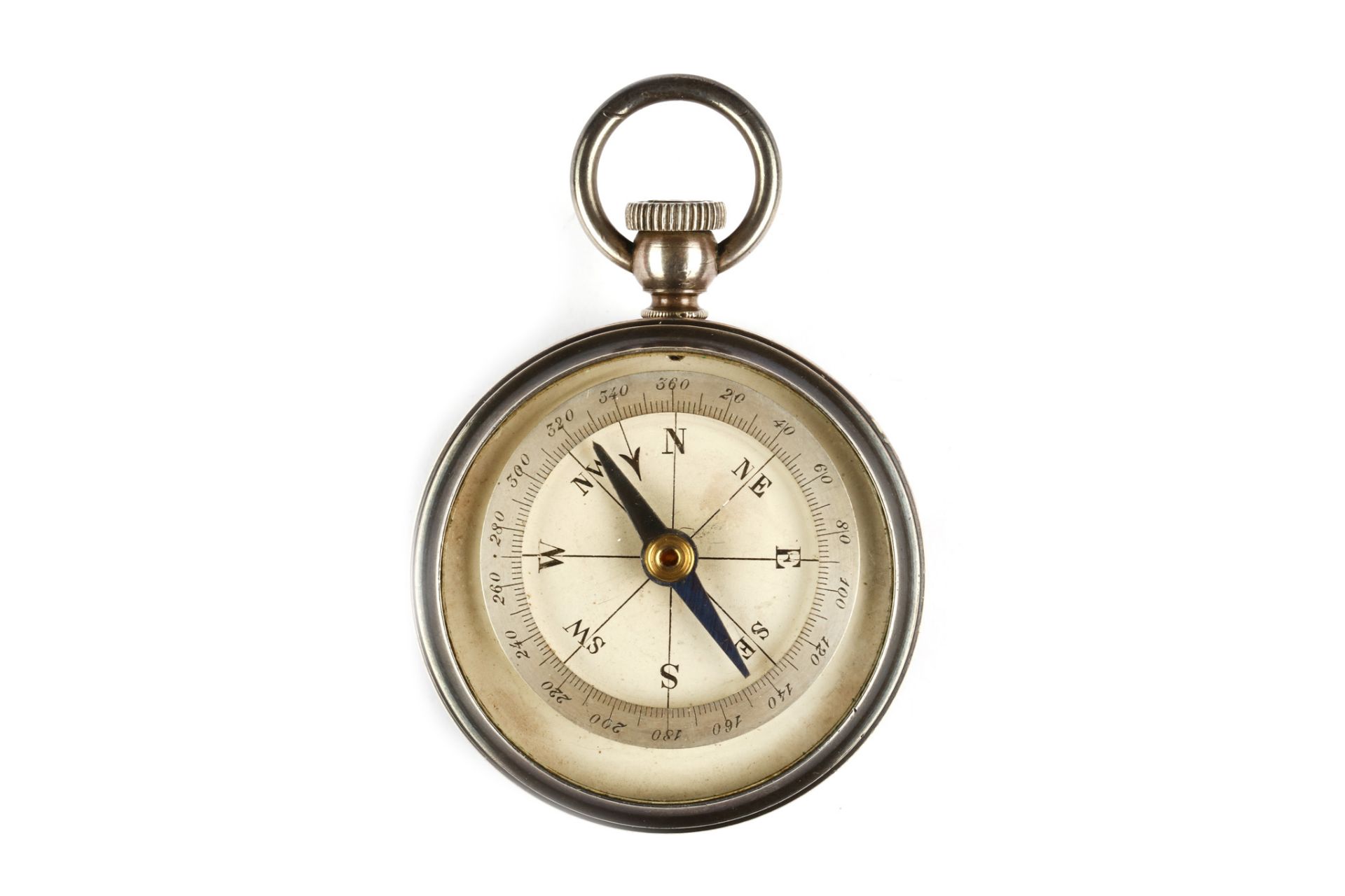 An antique white metal combination compass & barometer. Date: Circa 1900. Maker: Unknown. Dial: Both - Image 2 of 2