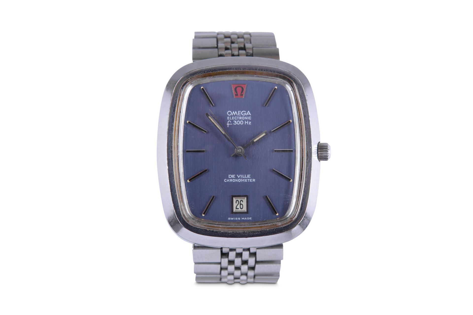 Omega. A stainless steel electronic chronometer calendar bracelet watch. Model: De Ville. Reference: