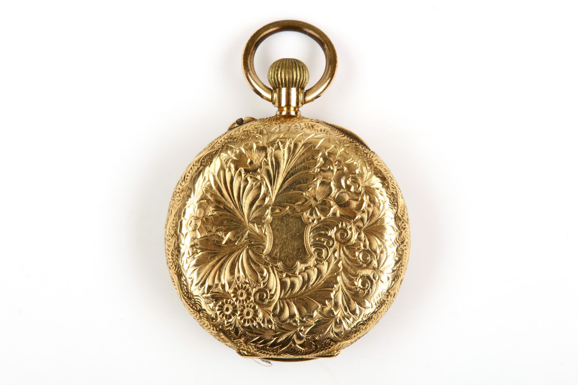 A continental 18K gold open face fob watch. Date: Late 19th Century. Movement: Unsigned, cylinder - Image 2 of 3