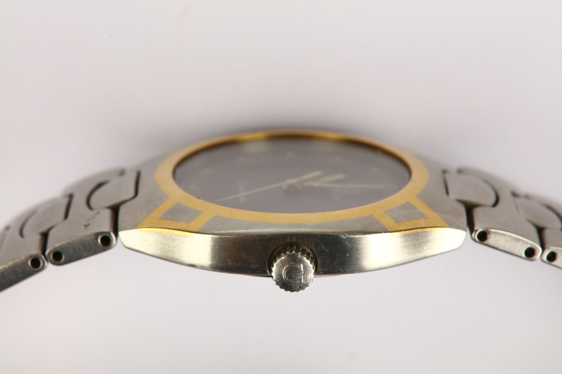 Omega. A stainless steel and gold inlaid quartz calendar bracelet watch. Model: Polaris. Case - Image 5 of 5
