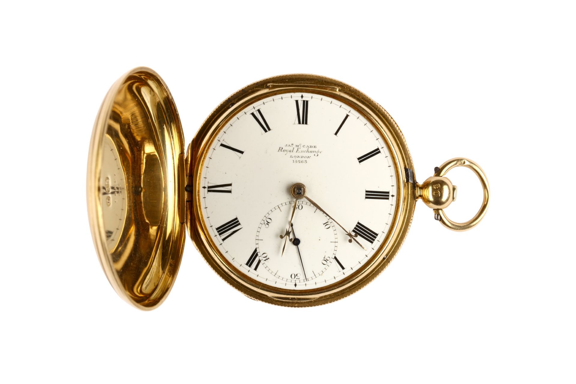 James McCabe. An 18K gold full hunter pocket watch. Case reference: '15263' and stamped 'IMC' (for