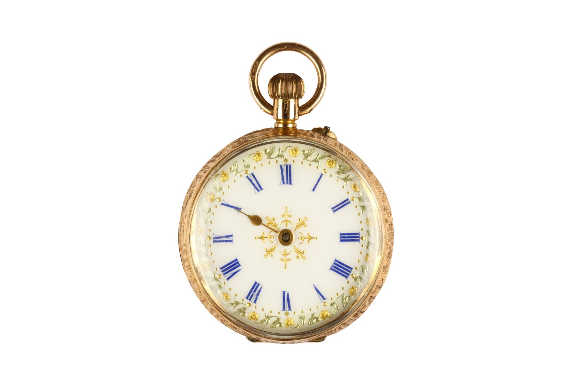 An 15K gold open face fob watch. Date: Late 19th C