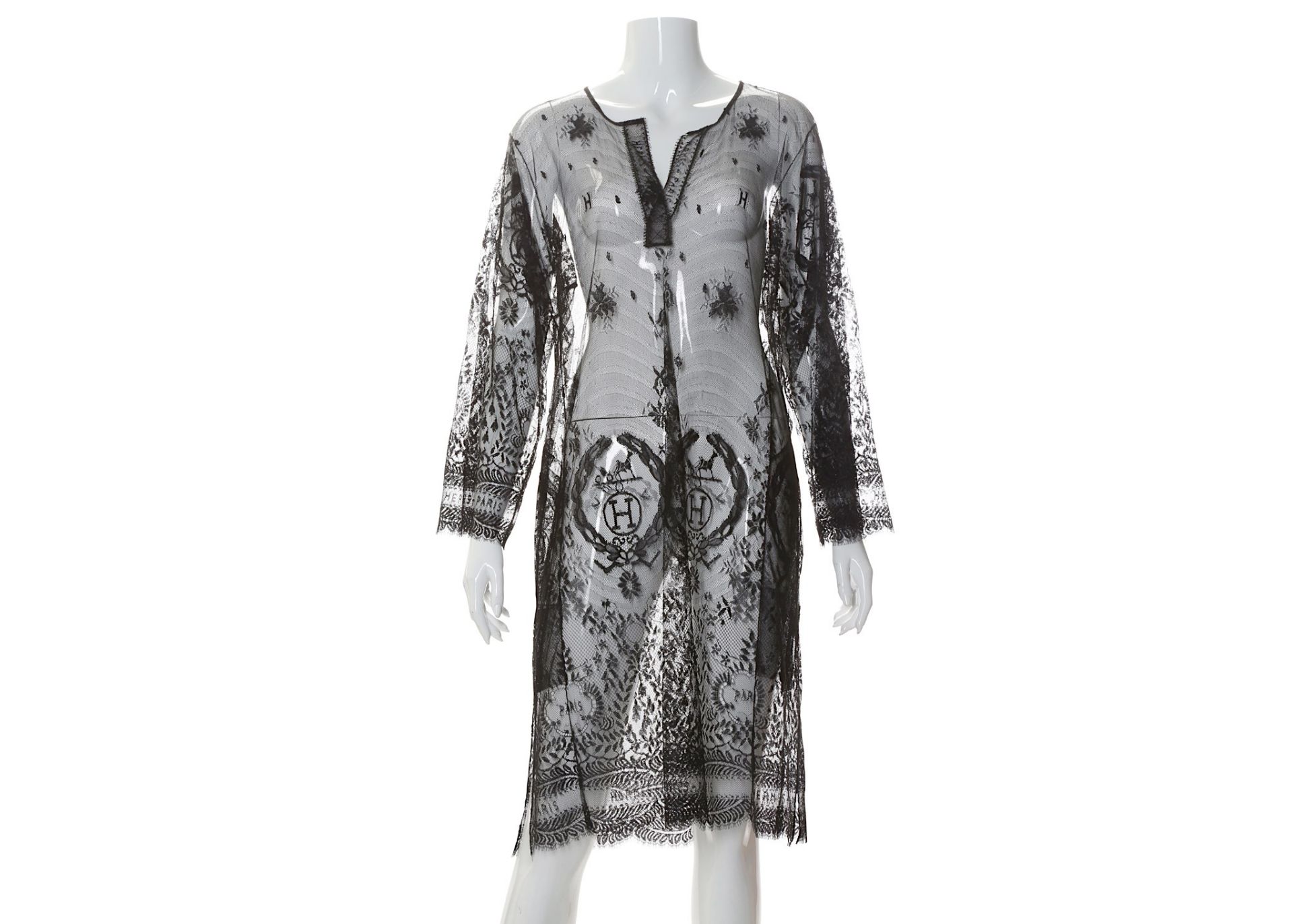 Hermes Black Sheer Net Dress, subtle H Design, bust 42"/108cm Condition Grade A Please refer to